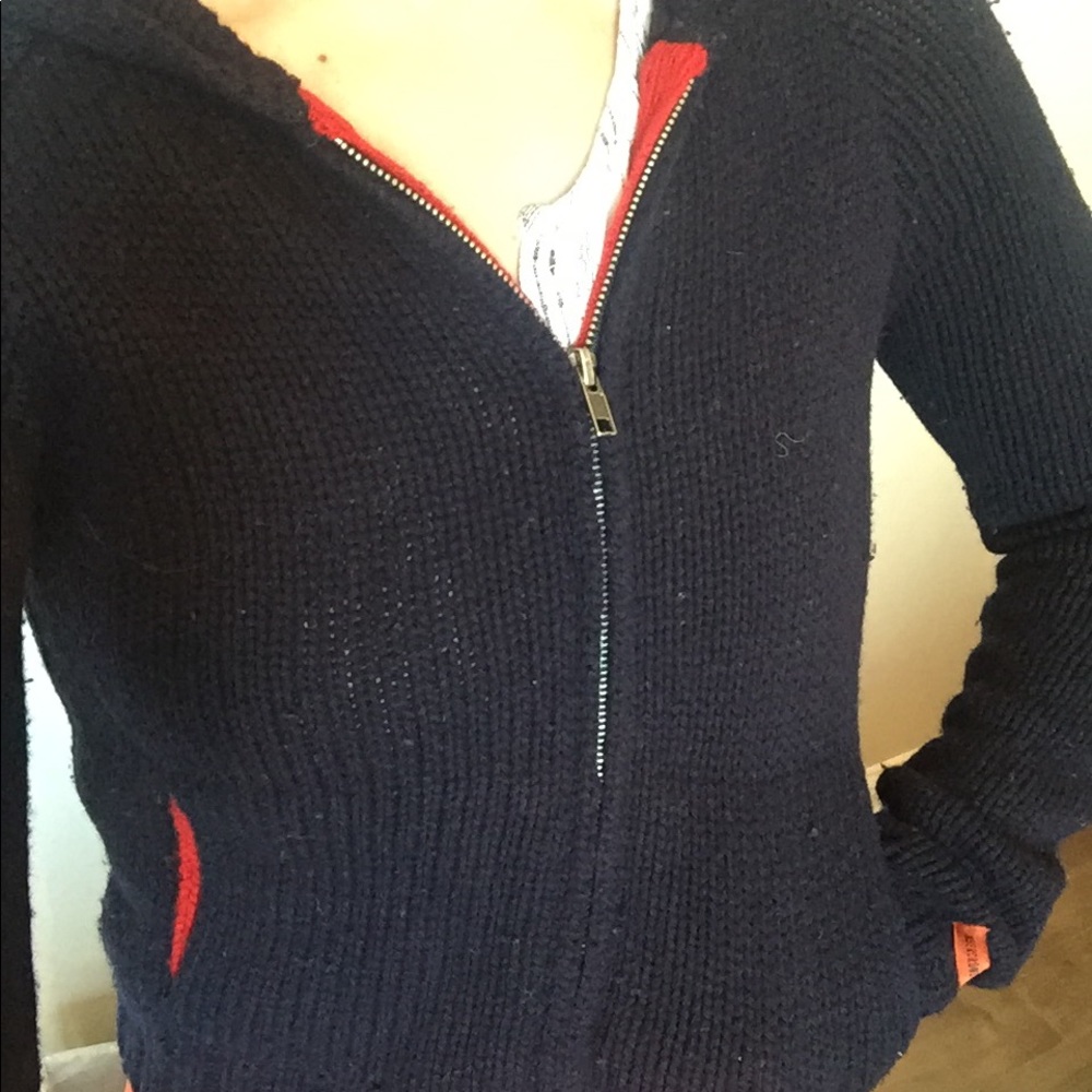Abercrombie and Fitch Navy Blue Hooded Zip Sweater